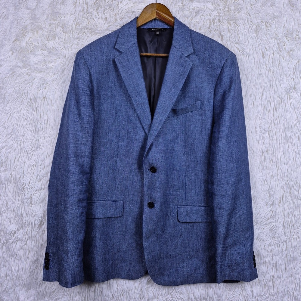 Banana Republic Mens 42R Slim Fit Linen Blazer Comet Blue 2-Button Jacket
